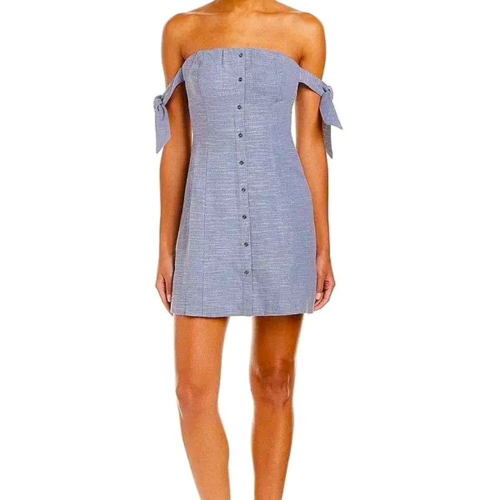 ASTR Blue Button Down Off The Shoulder Dress